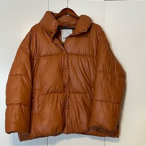 NVLT Anthropology Women's Puffer Jacket 2X Orange Brown 100% Polyester Mock Neck